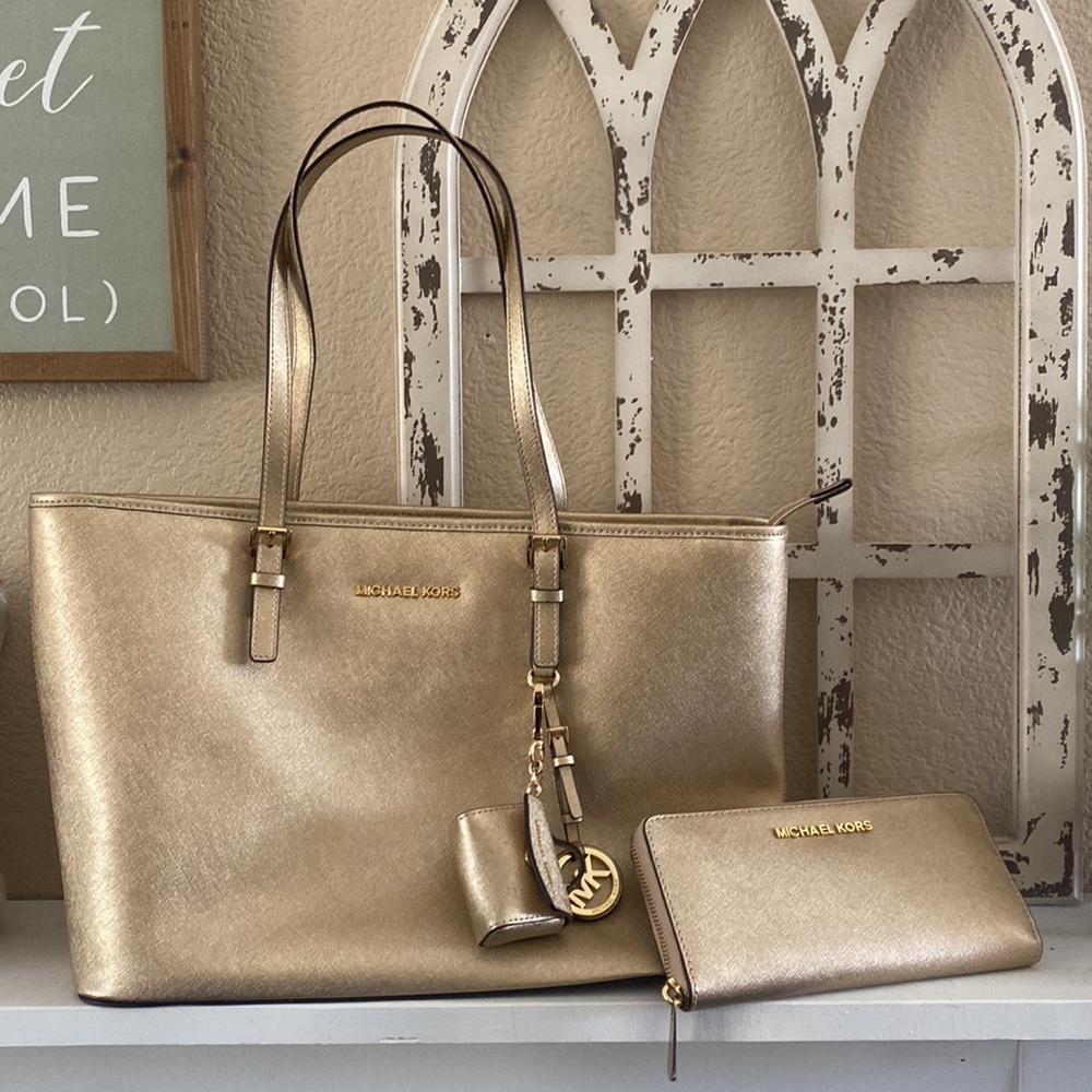 Michael Kors gold Jet Set Purse & Wallet set